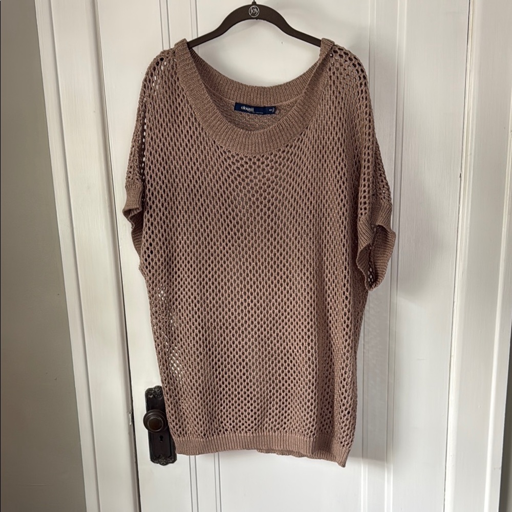 Eloquii Tan Crew Neck Sweater with Textured Knit Size 18W/20W
